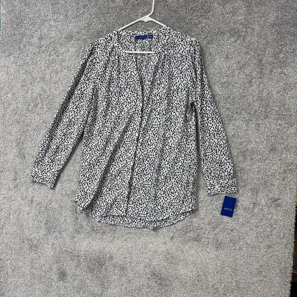 APT.9 Blouse Large Animal Leopard Print Preppy Office Chic Layering Mob Wife